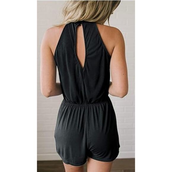 Merokeety Romper Womens Small Black Halter Neck Gothic Witchy EMO Casual NWT - Picture 2 of 9
